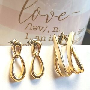 2 Pair of Goldtone Post Earrings Trifari and Monet Vintage Pierced Earrings